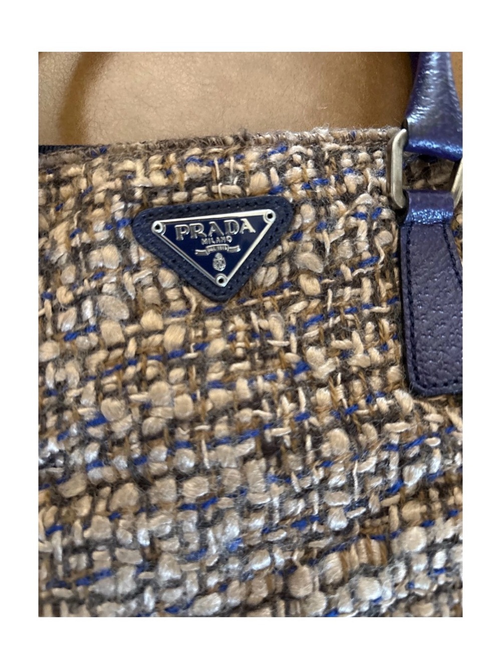 RARE Prada Tweed and Purple Saffiano Leather-Trim Sughero Tote - Picture 7 of 15